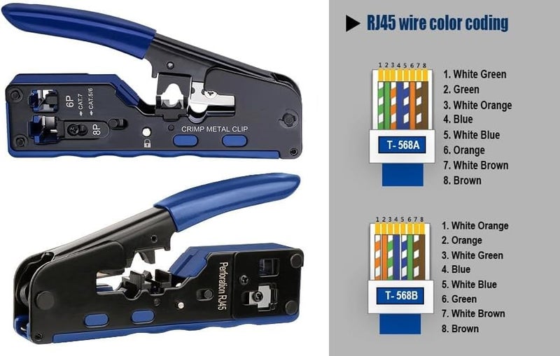 COOLCOLD RJ45 Crimping Tool, Pass Through Cat5E/Cat7 Multifunctional Crimp Tool Alloy Carbon Steel 6P 8P RJ45 STP/UTP Ethernet Cable Modular Tool With Universal Stripper + Wire Cutter (Multi-Color) - Image 3