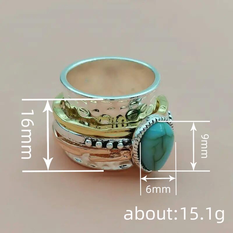 LRGKMCWTOB Vintage Sterling Silver Turquoise Ring for Women, Bohemian Style Handmade Dainty Ethnic Healing Stone Ring, Tribal Totem Cut Natural Turquoise Bridal Statement Ring Gift Size 7 - Image 4