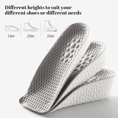 Gihunk Height Increase Insoles for Men and Women Foot Arch Contour Shoes Lifts for Men Orthopedic Heel Lift Cushion Gel Leg Discrepancy Balancer Grey3 Pairs 15cm 25cm 35cm Grey - Image 5