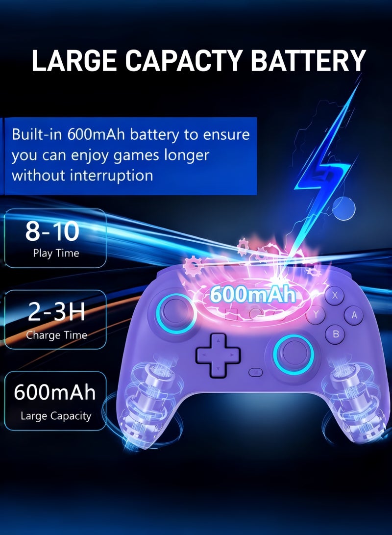 CoolRabbie RGB Wireless Switch Controller for Nintendo Switch 2,Switch Pro Controller for Switch/OLED/Lite/PC/Steam Deck/TV,Gamepad Hall Effect Joystick Trigger with 7 Colors LED Light/3-level TURBO Adjustable,4-Speed Dual Vibration,Support Wake Up and Gyro Axis Motion - Image 2
