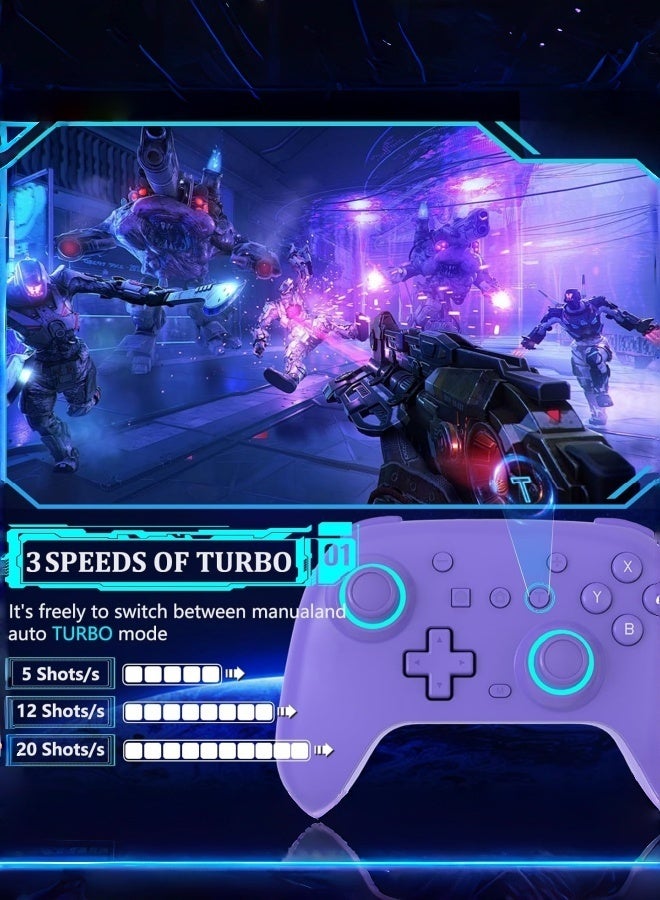 CoolRabbie RGB Wireless Switch Controller for Nintendo Switch 2,Switch Pro Controller for Switch/OLED/Lite/PC/Steam Deck/TV,Gamepad Hall Effect Joystick Trigger with 7 Colors LED Light/3-level TURBO Adjustable,4-Speed Dual Vibration,Support Wake Up and Gyro Axis Motion - Image 3