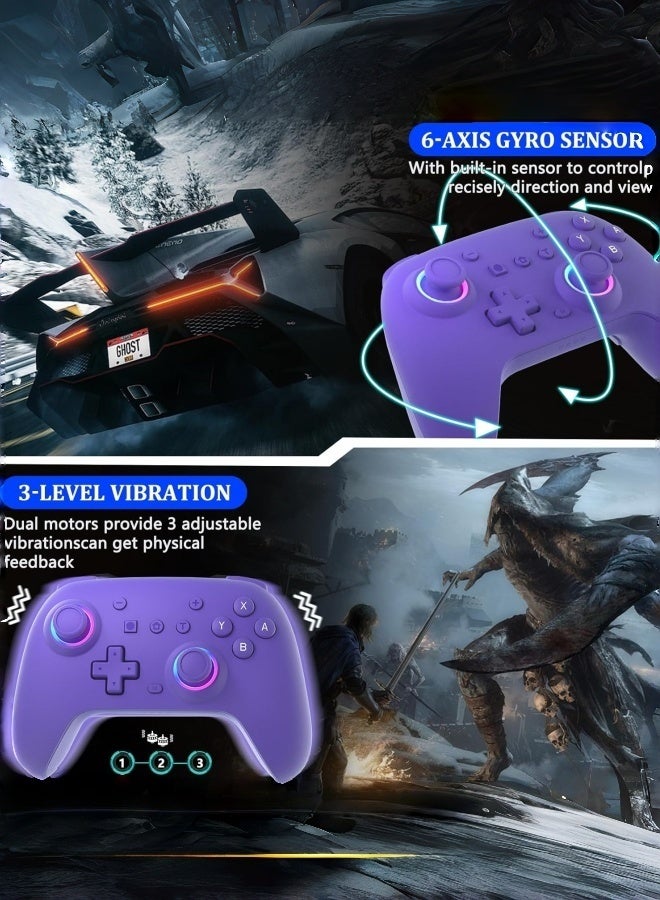 CoolRabbie RGB Wireless Switch Controller for Nintendo Switch 2,Switch Pro Controller for Switch/OLED/Lite/PC/Steam Deck/TV,Gamepad Hall Effect Joystick Trigger with 7 Colors LED Light/3-level TURBO Adjustable,4-Speed Dual Vibration,Support Wake Up and Gyro Axis Motion - Image 4