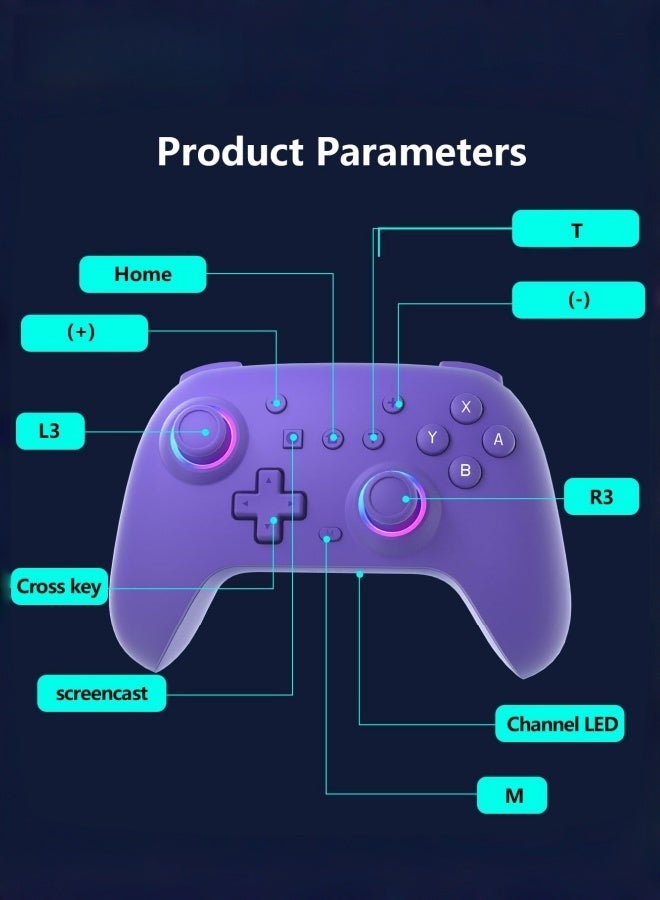 CoolRabbie RGB Wireless Switch Controller for Nintendo Switch 2,Switch Pro Controller for Switch/OLED/Lite/PC/Steam Deck/TV,Gamepad Hall Effect Joystick Trigger with 7 Colors LED Light/3-level TURBO Adjustable,4-Speed Dual Vibration,Support Wake Up and Gyro Axis Motion - Image 5