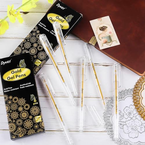 Dyvicl Metallic Gold Gel Pens, 0.8 mm Fine Pens Gel Ink Metallic Gel Pens for Black Paper Drawing, Sketching, Illustration, Adult Coloring, Journaling, Set of 6 - Image 5
