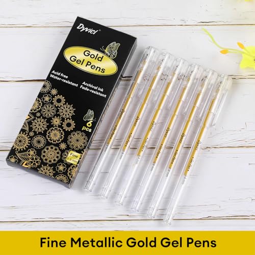 Dyvicl Metallic Gold Gel Pens, 0.8 mm Fine Pens Gel Ink Metallic Gel Pens for Black Paper Drawing, Sketching, Illustration, Adult Coloring, Journaling, Set of 6 - Image 2