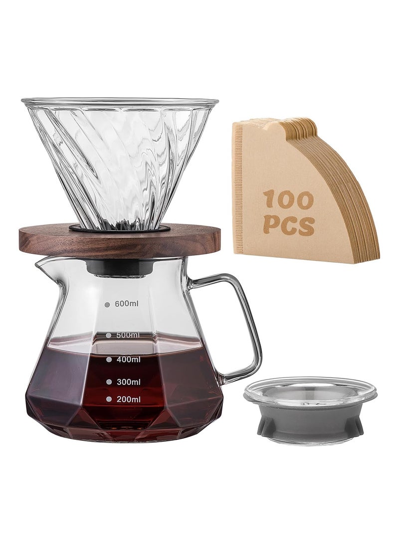 طقم صانعة قهوة V60 بالتصفية مع ١٠٠ قطعة فلتر قهوة - Image 1