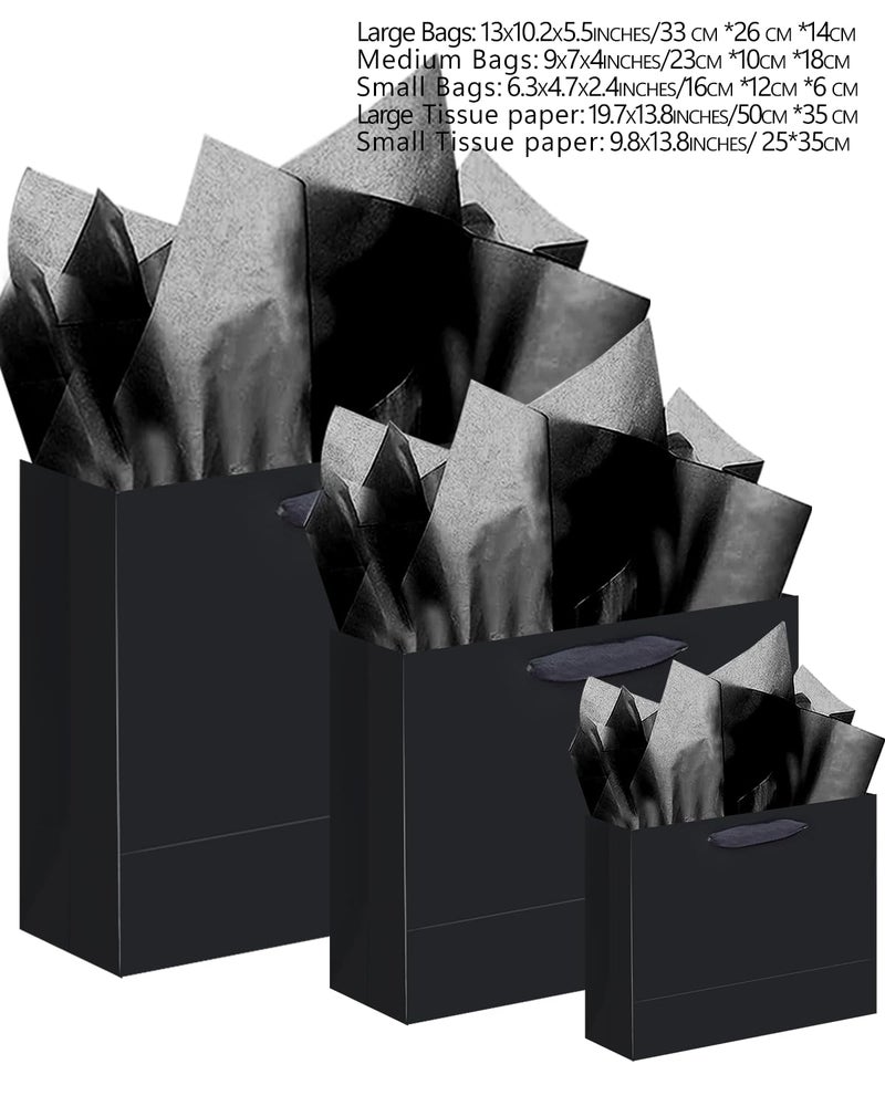 qiqee 10PCS Black Gift Bags with Ribbon Handles Mulit Assorted Sizes Gift Wide Bags (2pcs Large 13", 4pcs Medium 9.6", 4pcs Small 6.3"ï¼Œ22pcs Tissue Paper) - Image 5