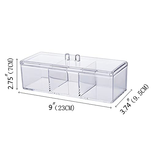 Sooyee Qtip Holder Rectangle Cotton Ball and Swab Holder Organizer with Lid, Dustproof,Waterproof,Clear Acrylic 3 Compartment Cotton Pad Container for Cotton Swabs, Make Up Pads, Cosmetics - Image 3