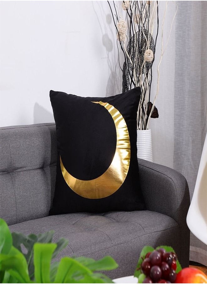 fashionhome Shining Crescent Printed Design Cushion Covers Decor Throw Pillow Cover Gold Decorative Pillow Cushion Cover for Bedroom Sofa Car Home Decor 45x45 cm  - Image 2