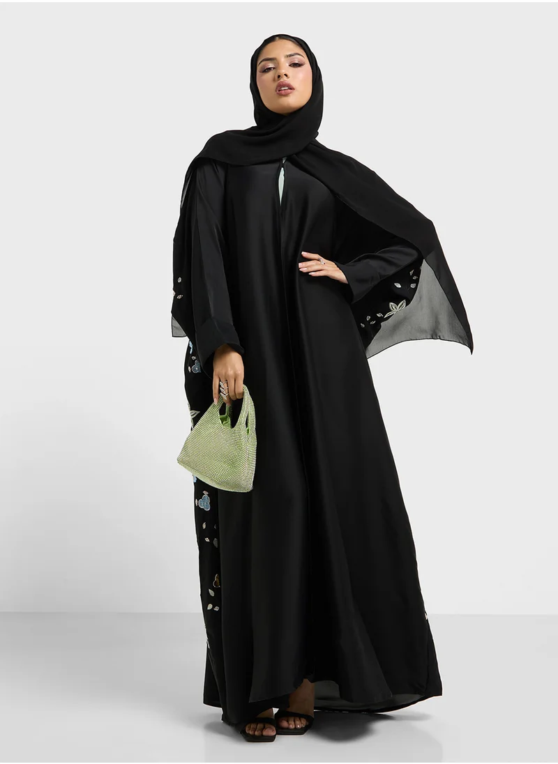 hayas closet Black Abaya with Back Embroidery