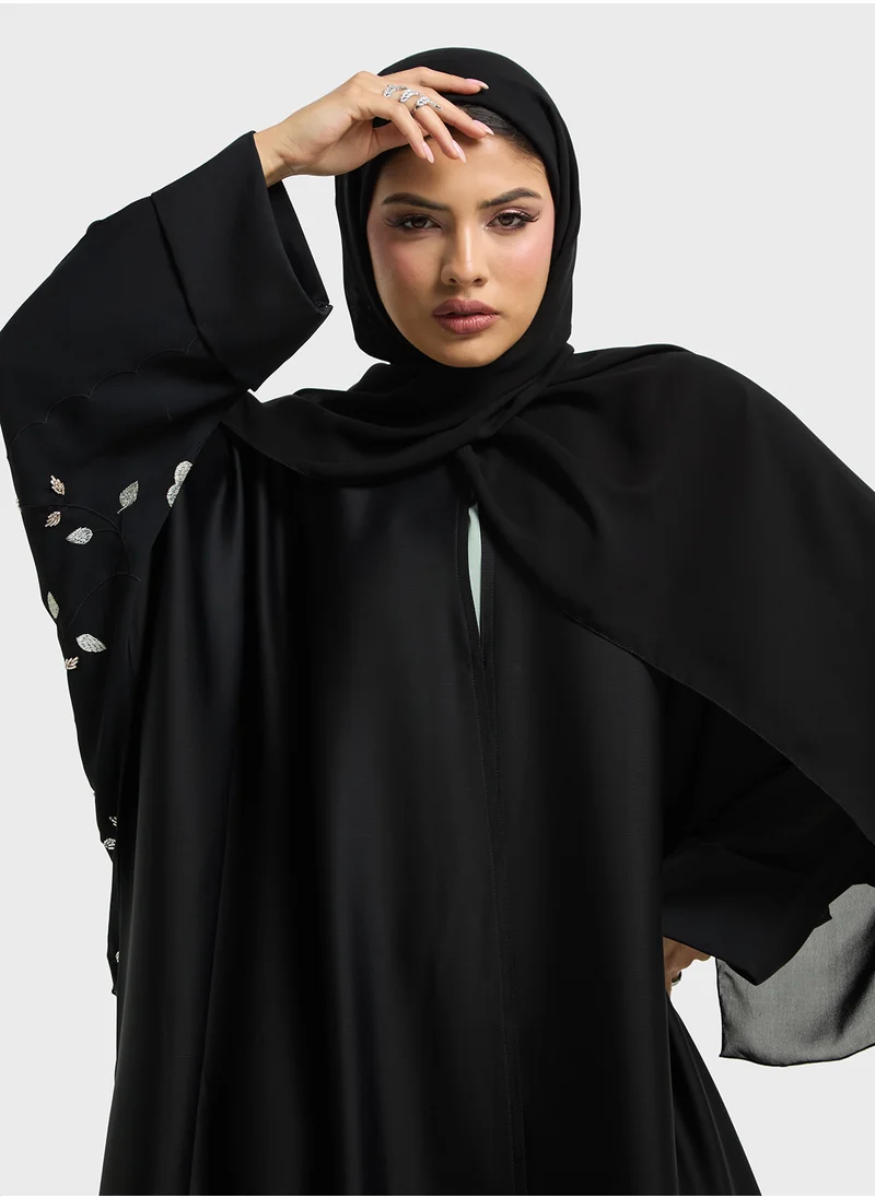 hayas closet Black Abaya with Back Embroidery