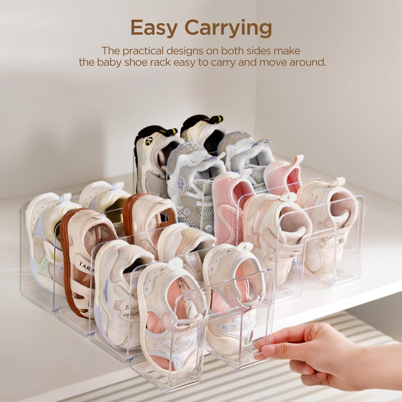 HBlife Clear Acrylic Kids Shoe Rack for Closet Organizers and Storage, Small Shoe Rack 4 Sections Toddler Baby Shoe Storage Organizer Stackable Shoe Shelf,Desk File Sorter Book Purse Organizer(2 Pack) - Image 4