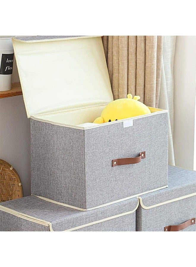 Denzoz Storage Bins with Lids 3 Pack, Collapsible Storage Box with Handle, for Organizing Toys, Clothes, Office, 38x25x25cm, Grey - Image 4