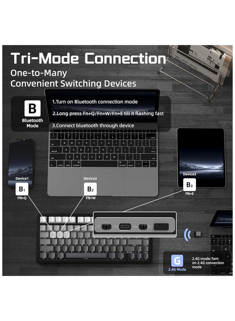 هجوم القرش ATTACK SHARK X85 Gasket Mechanical Keyboard with Knob, 75% Wireless Gaming Keyboard with Five Layers Padding, BT5.0/2.4G/USB-C, RGB, Hot-Swappable, PBT Keycaps (Black)  - Image 3