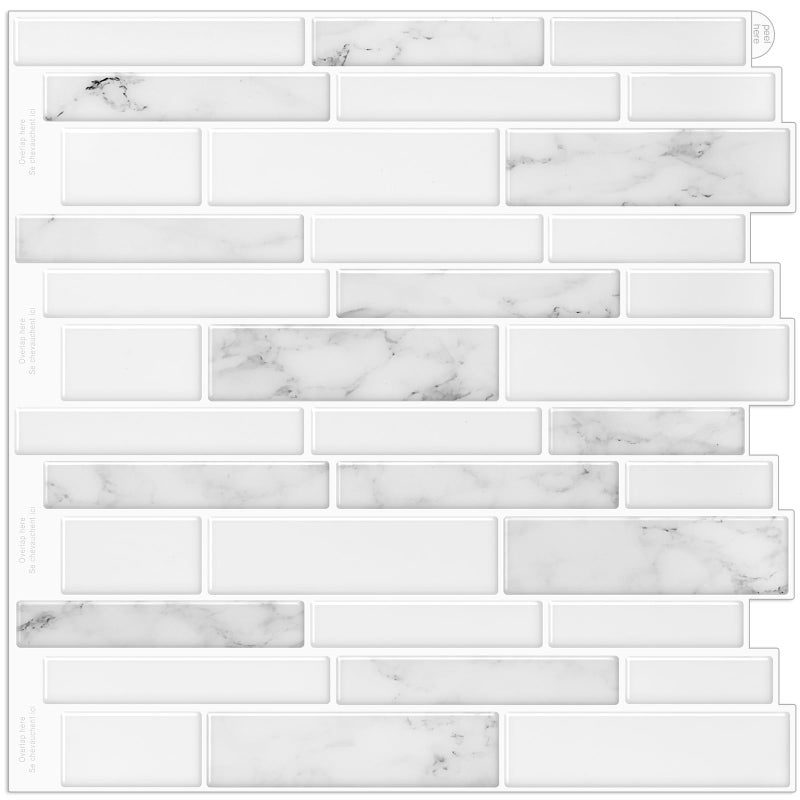 WoStick 10 Sheets White Peel and Stick on Tiles Self Adhesive Wall Tiles Stickers for Kitchen Backsplash305x305cm