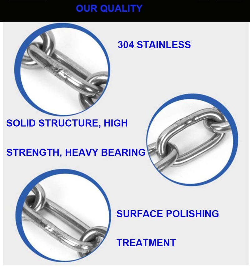 MIKMAYTOO 1 Pack Heavy Duty Stainless Steel Chain 550LB Capacity for Punching Bags Hanging Chair Hammocks Swing Trapeze Yoga (40, 4MM) - Image 4