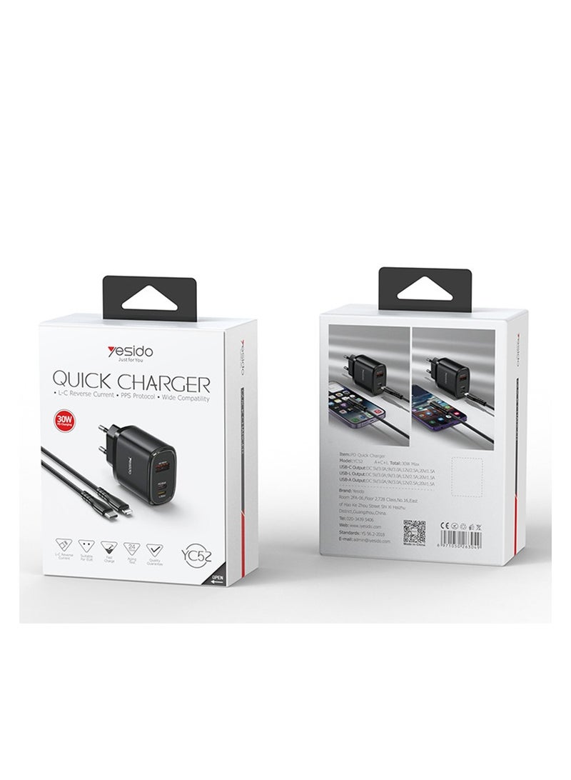 Charger 30W fast charging European standard three-port PD charging head set fast charging universal with data line - Image 1