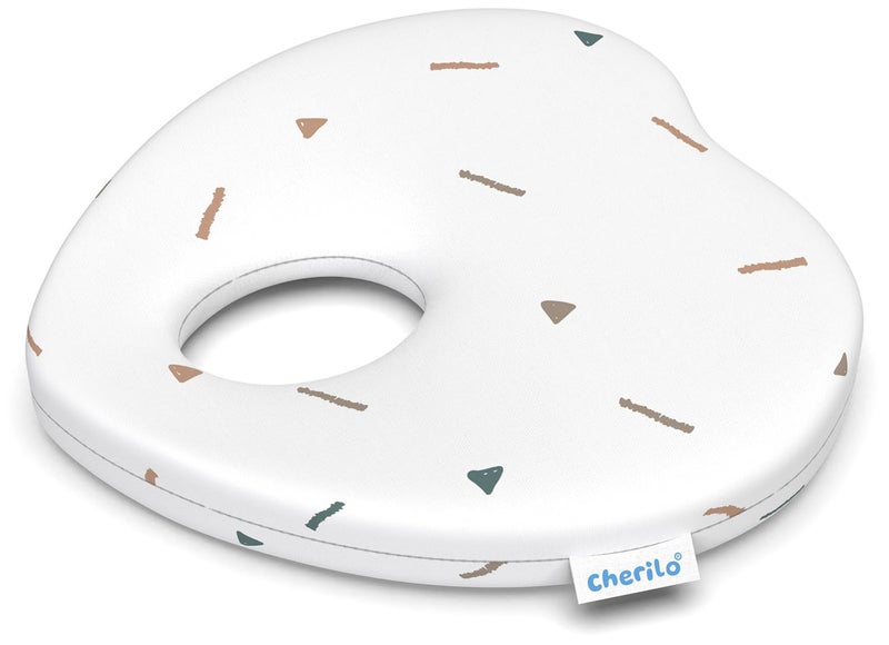 Cherilo Cherilo Memory Foam Head Shaper Baby Pillow for New Born 012 Months Baby Head Corrector Pillow to Prevent Flat Head Syndrome 23x23x4 Cm Cherry Shape Fancy Triangles White - Image 1