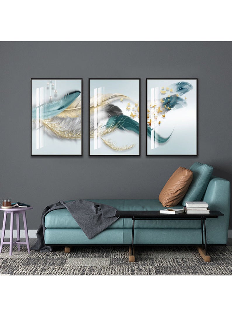 FASHION HOME 3PCS Wall Art Bright Style Minimalist Decor Modern Abstract Canvas Prints Poster Picture Framed Paintings Decorations  - Image 2