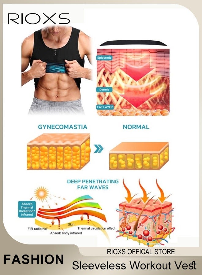 RIOXS Men's Compress Zipper Vest, Belly Slimming Body Shaper Vest, Sleeveless Zipper Undershirt, Tummy Control Tank Top, Shapewear for Stomach Slimming Shirt Workout Suit, Sauna Vest Waist Trainer For Men - Image 3