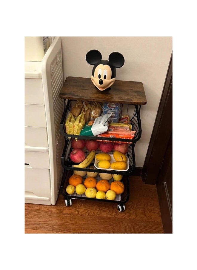 Generic - Mickey Storage Rack Cart Movable Floor Multi-Layer Storage Basket Kitchen Vegetable Storage Rack Multi-Functional Snack Basket-Specifications:Four Layers Of White, Free Fixable Universal Wheels - 1 Piece_30x40cm - Image 1