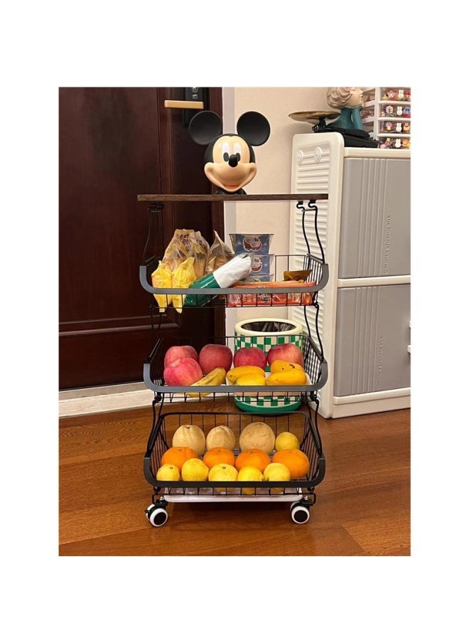 Generic - Mickey Storage Rack Cart Movable Floor Multi-Layer Storage Basket Kitchen Vegetable Storage Rack Multi-Functional Snack Basket-Specifications:Four Layers Of White, Free Fixable Universal Wheels - 1 Piece_30x40cm - Image 1