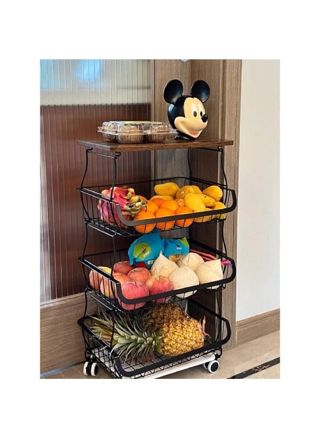 Generic - Mickey Storage Rack Cart Movable Floor Multi-Layer Storage Basket Kitchen Vegetable Storage Rack Multi-Functional Snack Basket-Specifications:Four Layers Of White, Free Fixable Universal Wheels - 1 Piece_30x40cm - Image 1