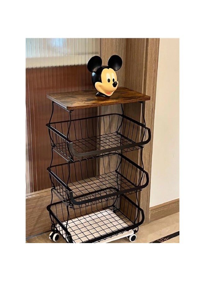 Generic - Mickey Storage Rack Cart Movable Floor Multi-Layer Storage Basket Kitchen Vegetable Storage Rack Multi-Functional Snack Basket-Specifications:Four Layers Of White, Free Fixable Universal Wheels - 1 Piece_30x40cm - Image 1
