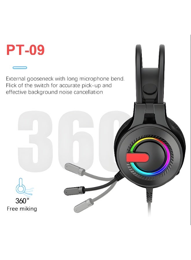 بوينت سماعة الألعاب Point PT-09 بمنفذ ‎3.5‎ مم – وحدة صوت ديناميكية ‎50‎ مم – ميكروفون قابل للتعديل ‎360°‎ – تصميم مريح وخفيف الوزن – متوافقة مع PS4 وPS5 وXBOX- لون اسود - Image 2