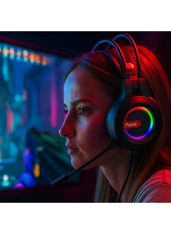 بوينت سماعة الألعاب Point PT-09 بمنفذ ‎3.5‎ مم – وحدة صوت ديناميكية ‎50‎ مم – ميكروفون قابل للتعديل ‎360°‎ – تصميم مريح وخفيف الوزن – متوافقة مع PS4 وPS5 وXBOX- لون اسود - Image 5