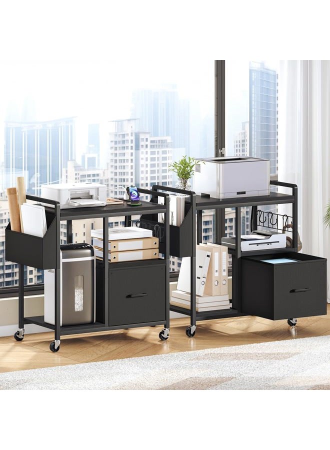 HOOBRO Printer Stand with Charging Station, Printer Shredder Stand with Wheels and File Drawer, Industrial Printer Cart, Mobile Table with Fabric Storage Pouch, for Home Office, Black BB09UPS01 - Image 5