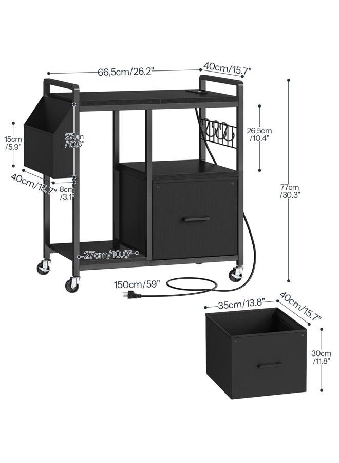 HOOBRO Printer Stand with Charging Station, Printer Shredder Stand with Wheels and File Drawer, Industrial Printer Cart, Mobile Table with Fabric Storage Pouch, for Home Office, Black BB09UPS01 - Image 3