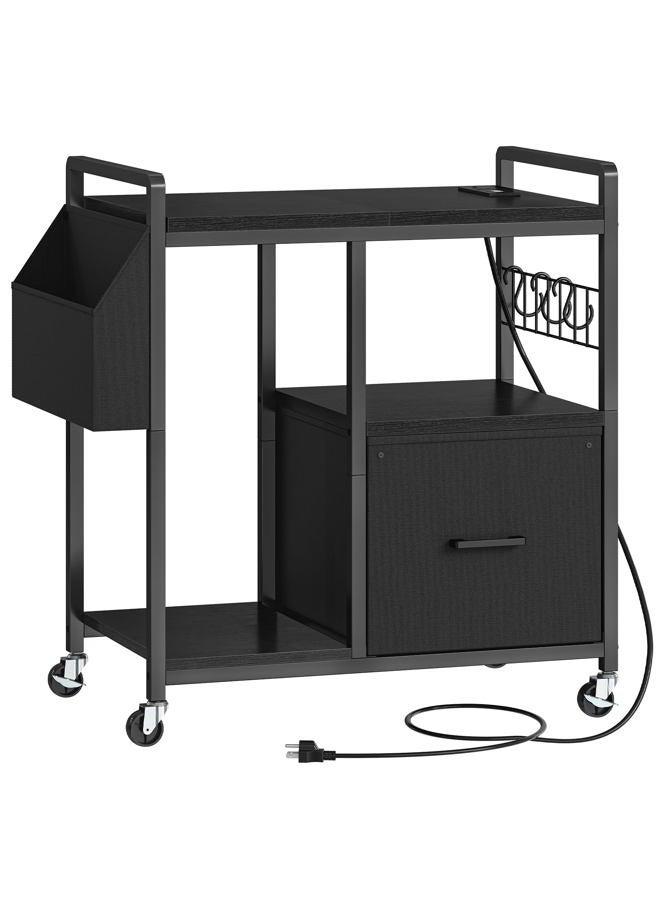 HOOBRO Printer Stand with Charging Station, Printer Shredder Stand with Wheels and File Drawer, Industrial Printer Cart, Mobile Table with Fabric Storage Pouch, for Home Office, Black BB09UPS01 - Image 1