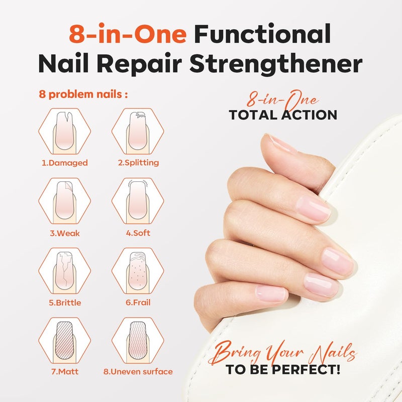 modelones Nail Strengthener Clear Nail Polish Repair for Damaged Nail Hardener Extra Strong and Growth Crystal Clear 15ml - Image 2