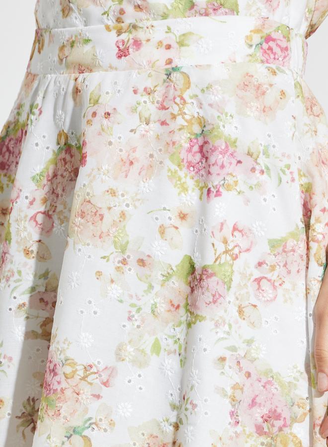 Styli White Floral print Midi Skirt with Schiffli Embroidery - Image 3