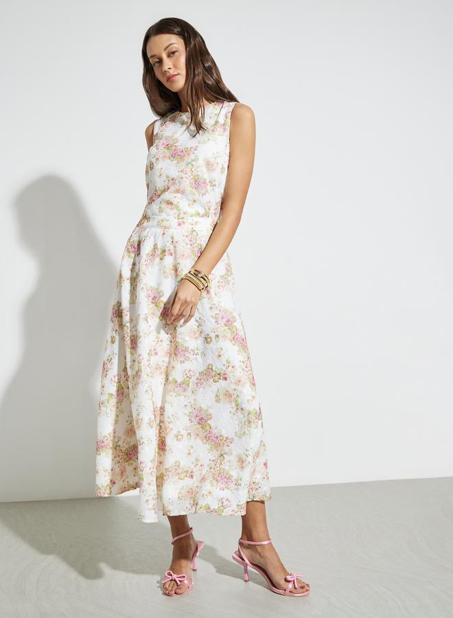Styli White Floral print Midi Skirt with Schiffli Embroidery - Image 5