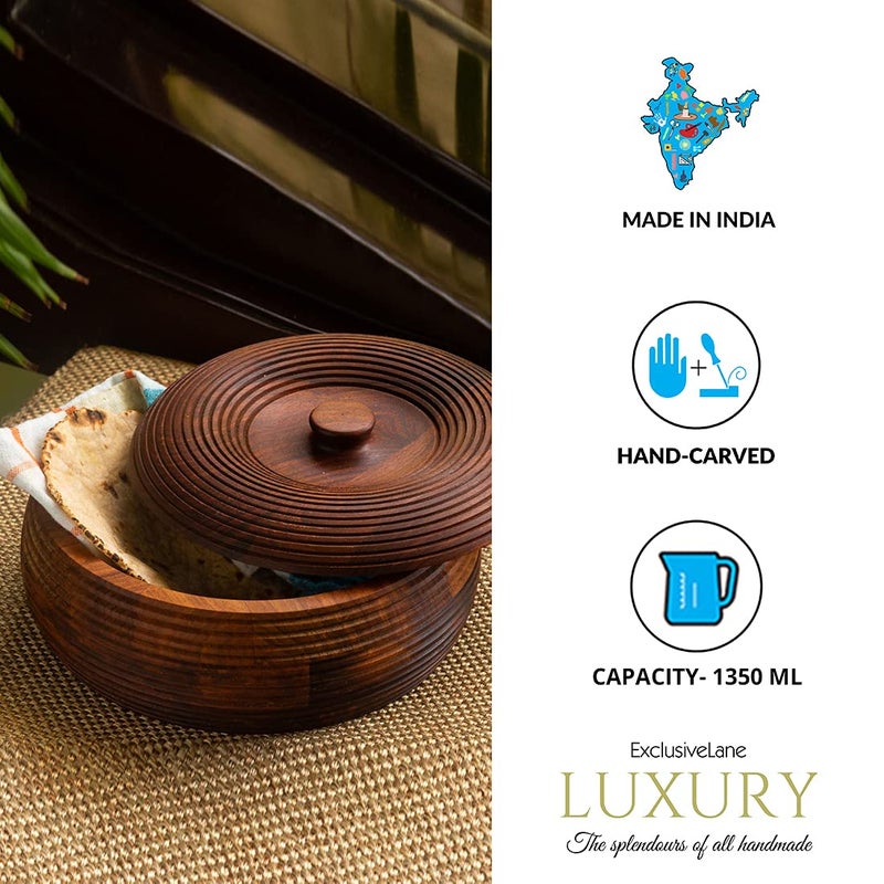 ExclusiveLane 'Ripples of Wood' Handcrafted Wooden Chapati Box With Lid in Sheesham Wood - Roti Box for Kitchen, Casserole - Image 5