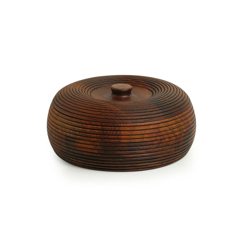 ExclusiveLane 'Ripples of Wood' Handcrafted Wooden Chapati Box With Lid in Sheesham Wood - Roti Box for Kitchen, Casserole - Image 3