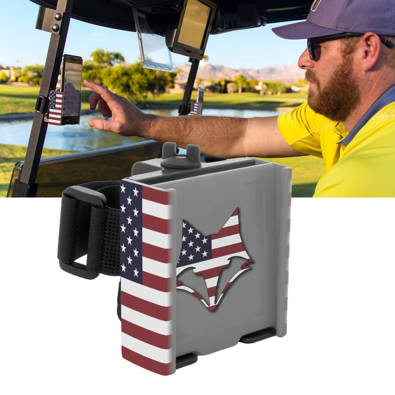 DESERT FOX GOLF Phone Caddy â€“ Adjustable Golf Cart Phone Holder with Secure Strap for Hands-Free GPS & Golf Apps â€“ Universal Fit - Patriotic Flag - Image 1