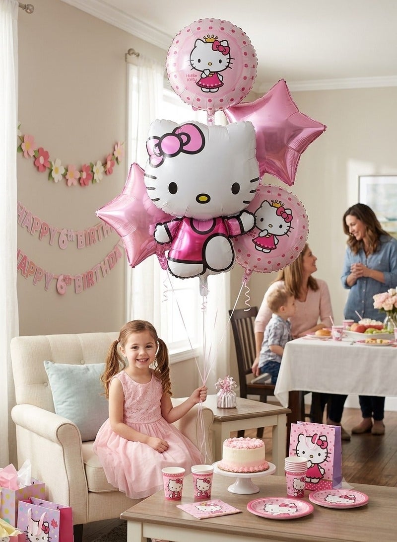 Hello Kitty Birthday Balloons Set – 5 Pieces Foil Balloons, Pink Stars & Hello Kitty Shapes for Girls Party Decoration - Image 3