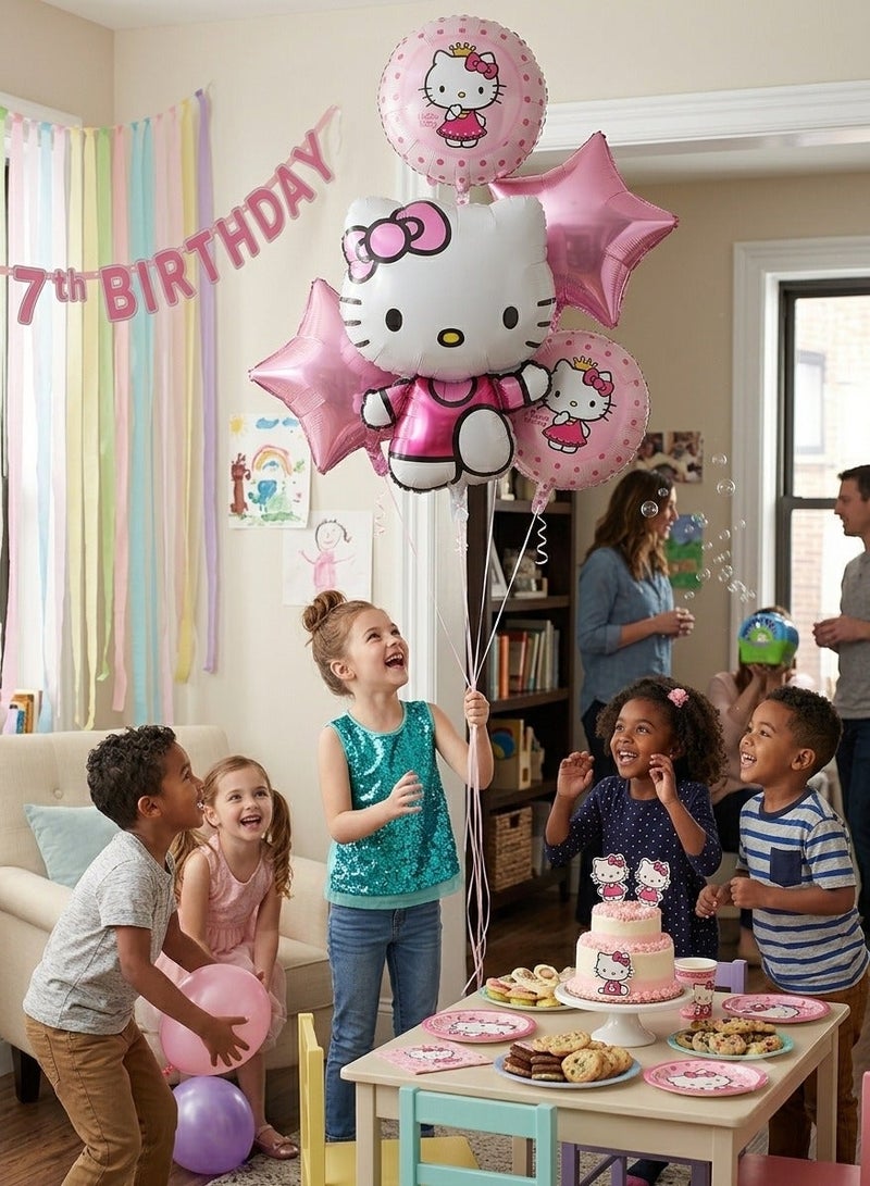 Hello Kitty Birthday Balloons Set – 5 Pieces Foil Balloons, Pink Stars & Hello Kitty Shapes for Girls Party Decoration - Image 2