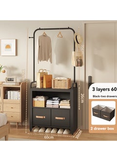 XiuWoo Multifunctional Modern Simple Style Clothes Storage Hanging Wardrobe Coat Rack Shoes Rack with 2 Drawer Organizer Bags For Home Bedroom  - Image 1