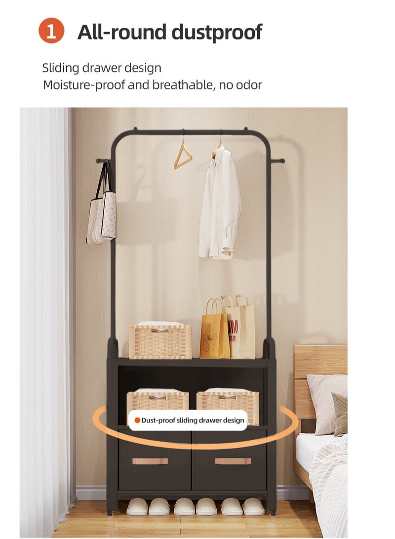 XiuWoo Multifunctional Modern Simple Style Clothes Storage Hanging Wardrobe Coat Rack Shoes Rack with 2 Drawer Organizer Bags For Home Bedroom - Image 2