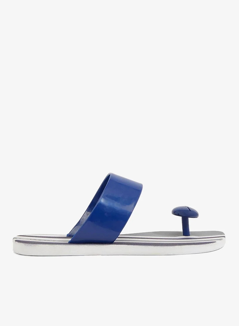 Look Estampa Women'S Printed Sole Single Strap Sandals - White/Navy