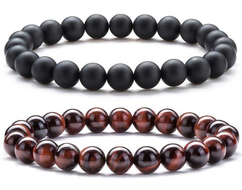 Hamoery Men Women 8mm Natural Stone Lava Rock Diffuser Bracelet Elastic Yoga Agate Beads Bracelet Bangle - Image 1