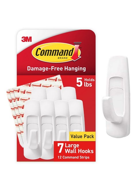 Command Large Utility Hooks, Holds up to 5 lb, 7 Hooks and 12 Command Strips, Damage Free Hanging Wall Hooks with Adhesive Strips, No Tools Adhesive Hooks for Hanging Christmas Decorations