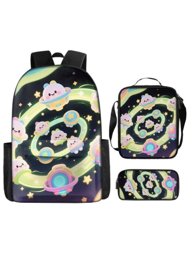 Bright Li Fire Unlock the fashion style of children's fun! Three-piece bag set, cartoon elements make children and teenagers super stylish (students, children, friends outings, mountain climbing, schooling, etc. are available) - 10 - Image 2
