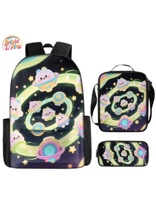 Bright Li Fire Unlock the fashion style of children's fun! Three-piece bag set, cartoon elements make children and teenagers super stylish (students, children, friends outings, mountain climbing, schooling, etc. are available) - 10 - Image 1
