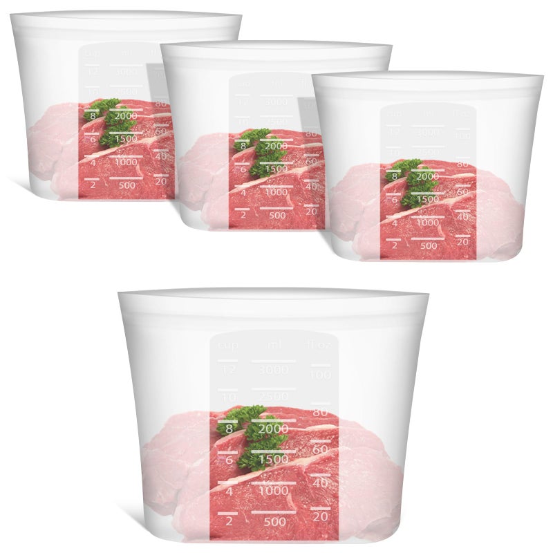 Annaklin Reusable Storage Bags Extra Large 08 Gallon101 floz3000 ml 4 Pack 100 Silicone Food Storage Bags Stand Up Zip Lock for Large Food Items Freezer Microwave Oven Dishwasher Safe Translucent - Image 2