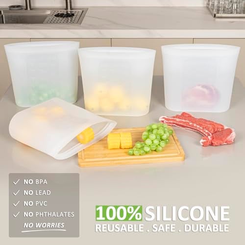 Annaklin Reusable Storage Bags Extra Large 08 Gallon101 floz3000 ml 4 Pack 100 Silicone Food Storage Bags Stand Up Zip Lock for Large Food Items Freezer Microwave Oven Dishwasher Safe Translucent - Image 3